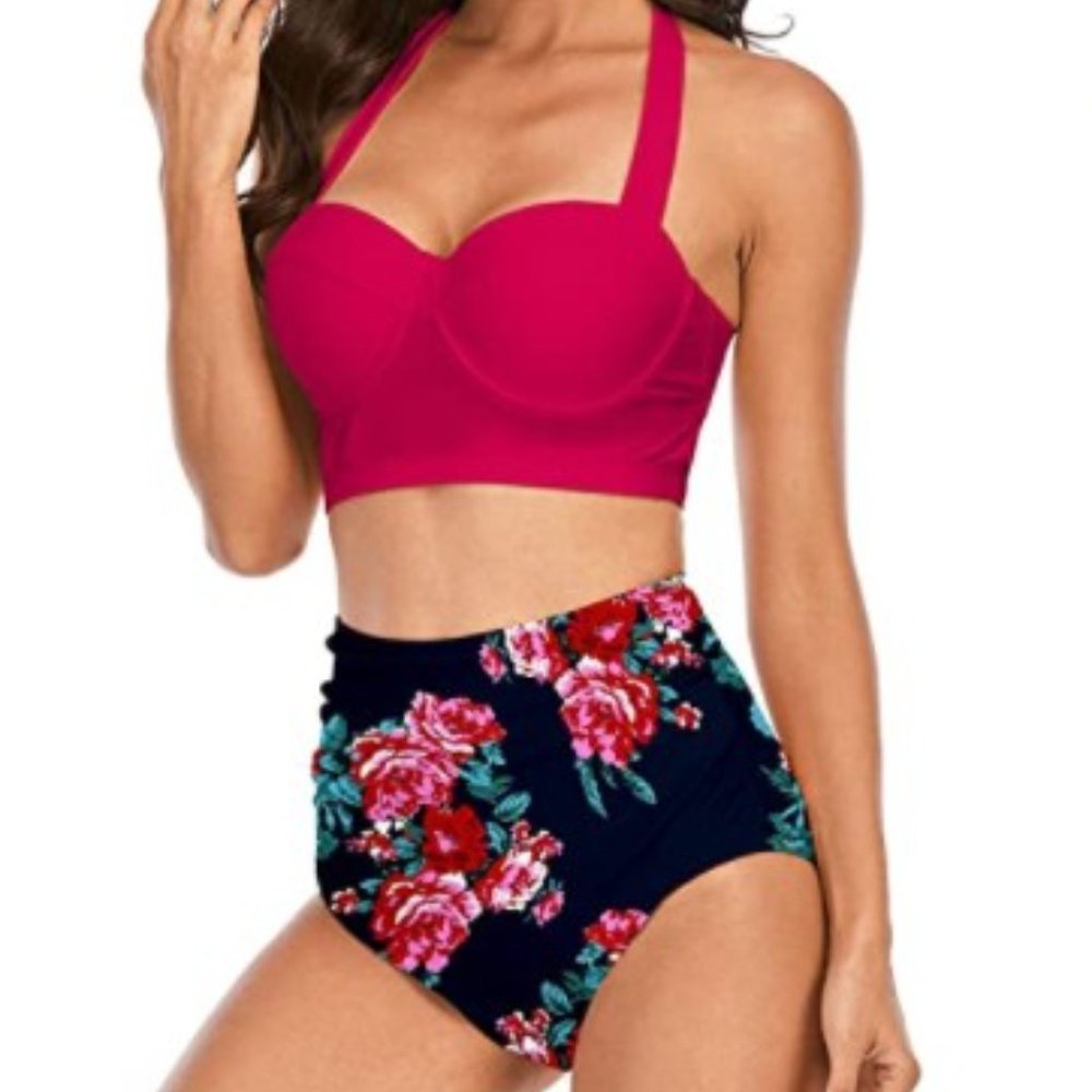 Women's Halter Bikinis High Waist Bikini Bottom Two Piece Bathing Suit NEW